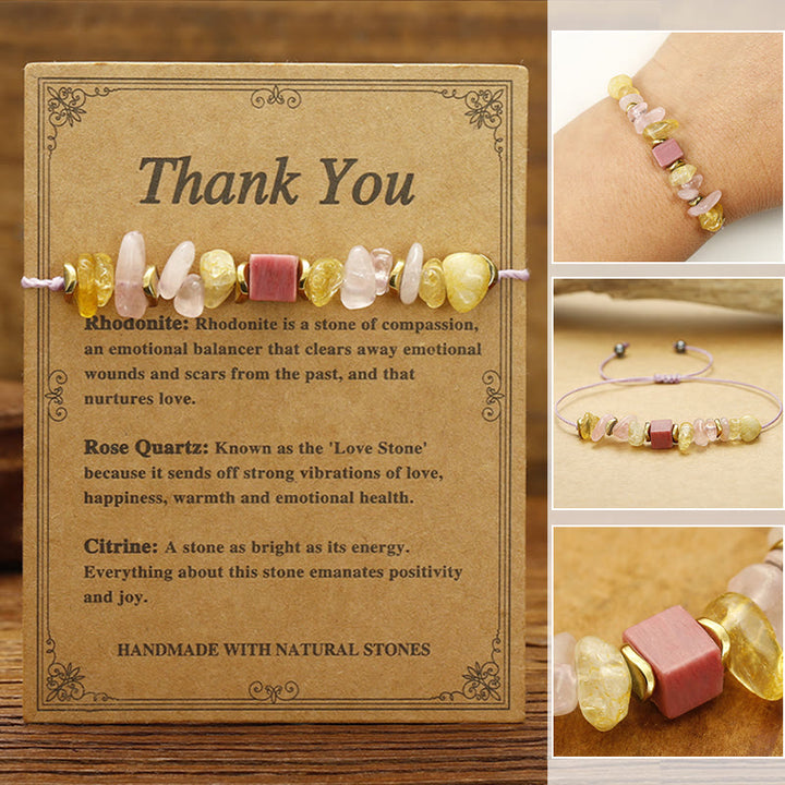 Pulsera de Apasionado con Buddha Stones y Cuarzo Rosa, Citrino y Rodonita