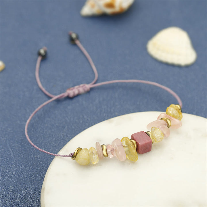 Pulsera de Apasionado con Buddha Stones y Cuarzo Rosa, Citrino y Rodonita