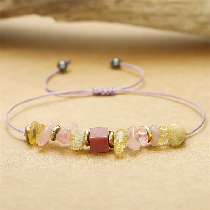 Pulsera de Apasionado con Buddha Stones y Cuarzo Rosa, Citrino y Rodonita