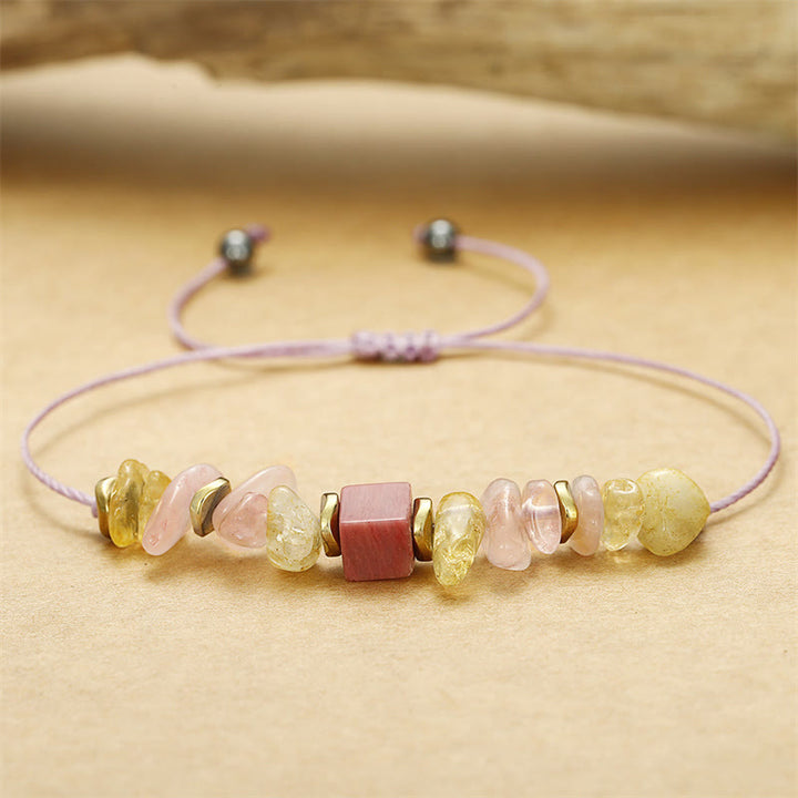 Pulsera de Apasionado con Buddha Stones y Cuarzo Rosa, Citrino y Rodonita
