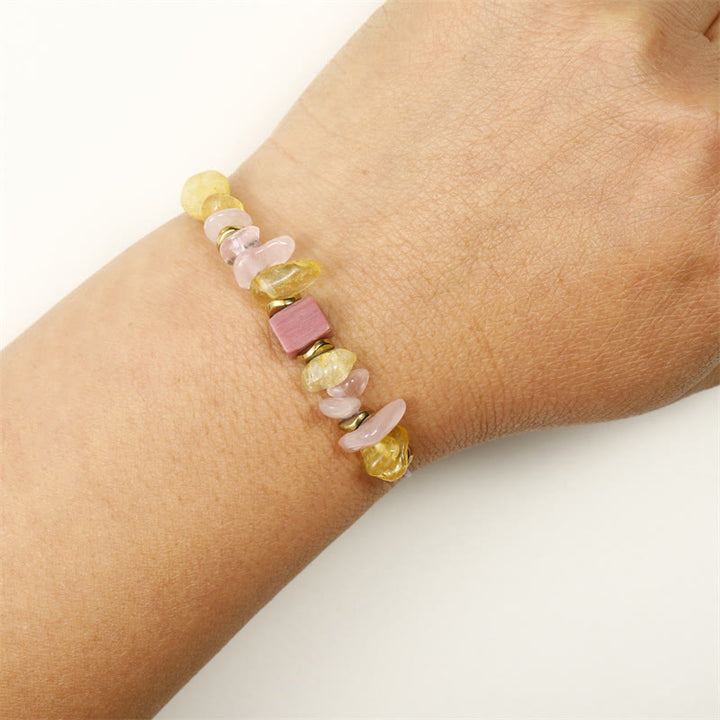 Pulsera de Apasionado con Buddha Stones y Cuarzo Rosa, Citrino y Rodonita