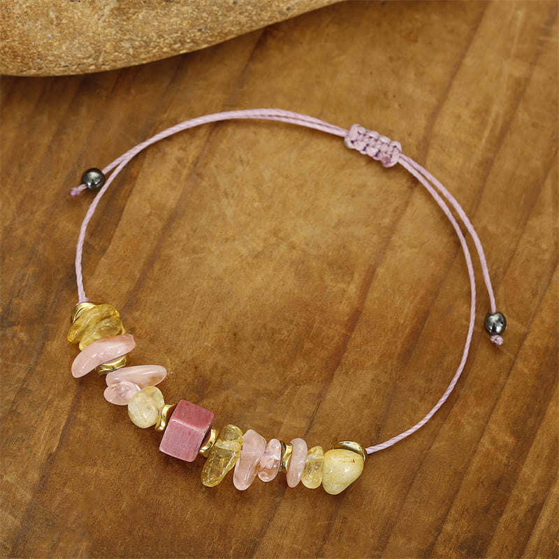 Pulsera de Apasionado con Buddha Stones y Cuarzo Rosa, Citrino y Rodonita