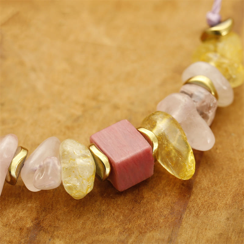 Pulsera de Apasionado con Buddha Stones y Cuarzo Rosa, Citrino y Rodonita