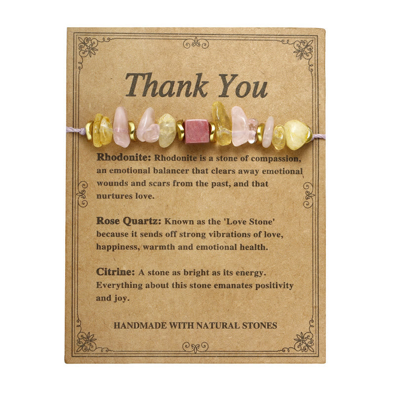 Pulsera de Apasionado con Buddha Stones y Cuarzo Rosa, Citrino y Rodonita
