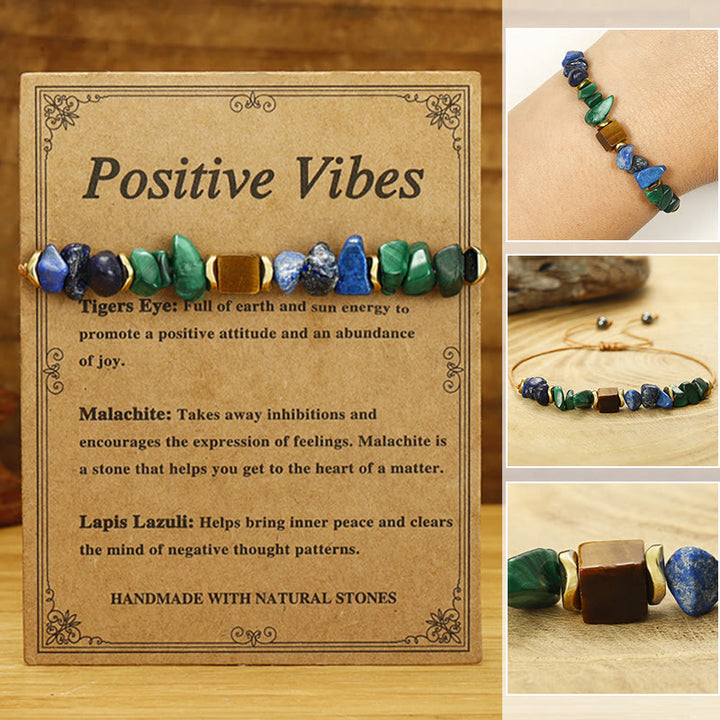 Pulsera antiansiedad con malaquita, ojo de tigre y lazurita con vibraciones positivas de piedra de Buda