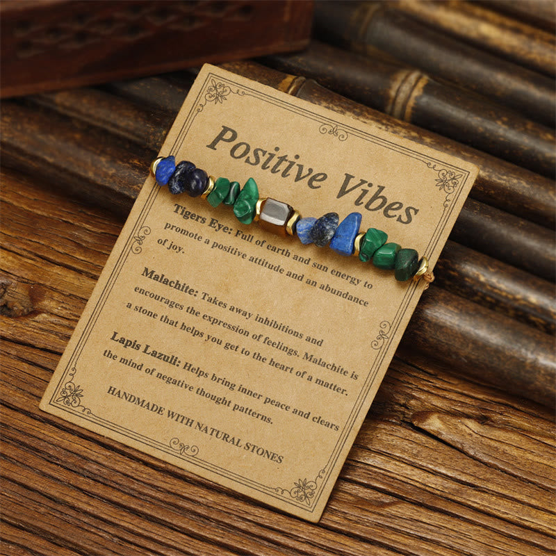 Pulsera antiansiedad con malaquita, ojo de tigre y lazurita con vibraciones positivas de piedra de Buda