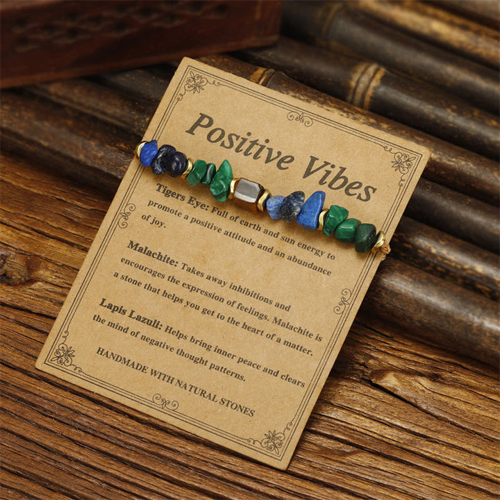 Pulsera antiansiedad con malaquita, ojo de tigre y lazurita con vibraciones positivas de piedra de Buda