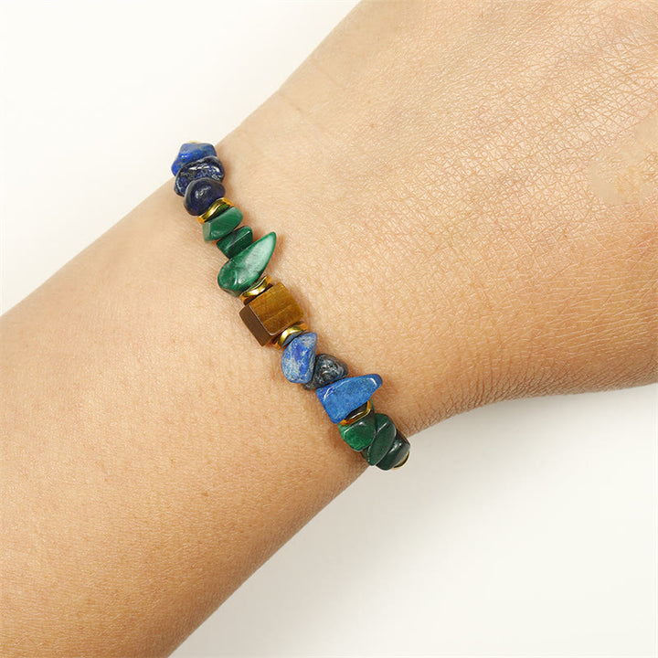 Pulsera antiansiedad con malaquita, ojo de tigre y lazurita con vibraciones positivas de piedra de Buda