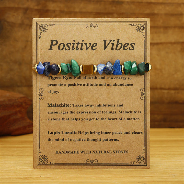 Pulsera antiansiedad con malaquita, ojo de tigre y lazurita con vibraciones positivas de piedra de Buda