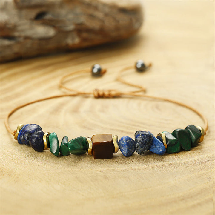 Pulsera antiansiedad con malaquita, ojo de tigre y lazurita con vibraciones positivas de piedra de Buda