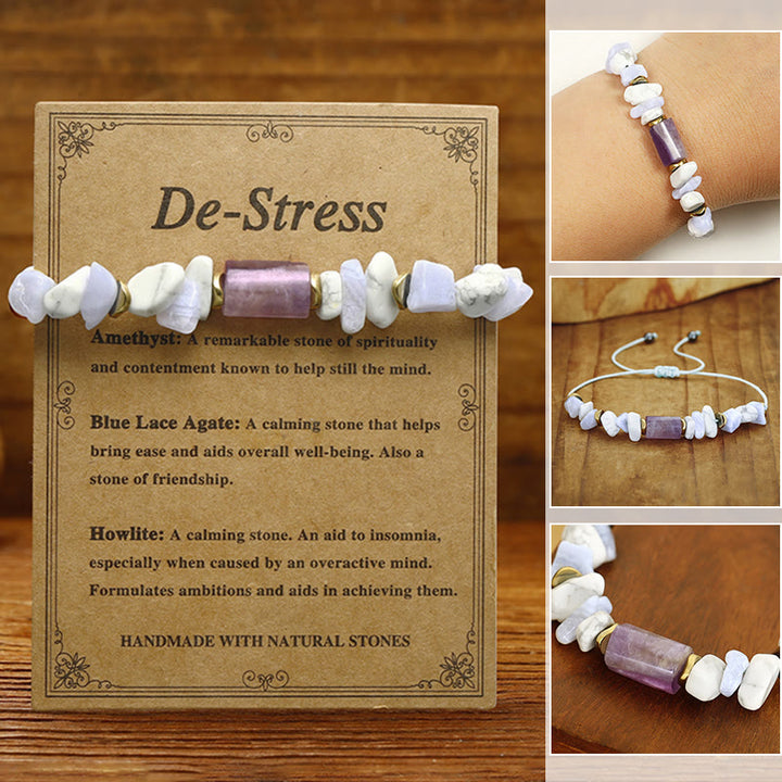 Pulsera curativa de amatista, ágata y howlita con Buddha Stones que desestresan
