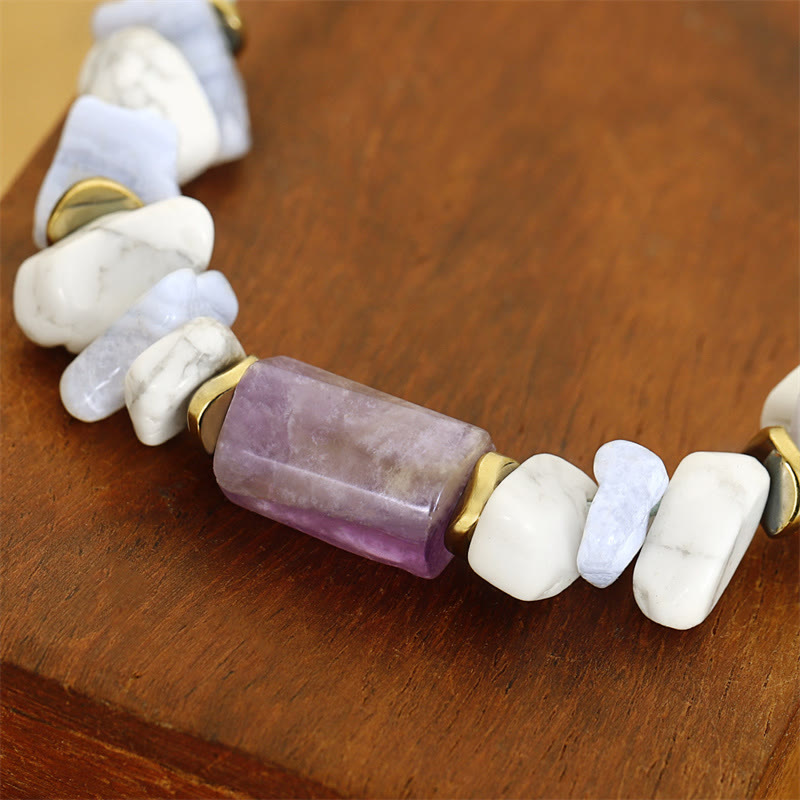 Pulsera curativa de amatista, ágata y howlita con Buddha Stones que desestresan