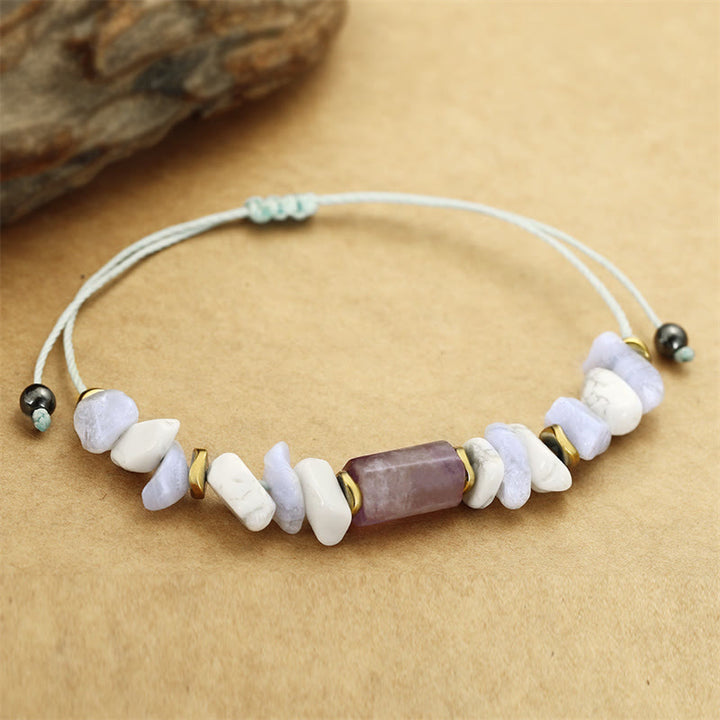 Pulsera curativa de amatista, ágata y howlita con Buddha Stones que desestresan