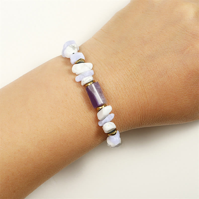 Pulsera curativa de amatista, ágata y howlita con Buddha Stones que desestresan
