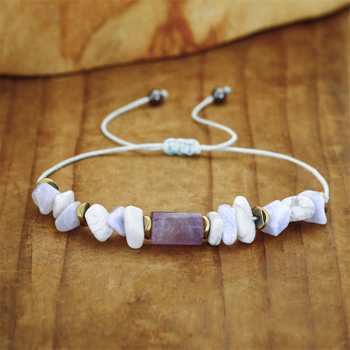 Pulsera curativa de amatista, ágata y howlita con Buddha Stones que desestresan