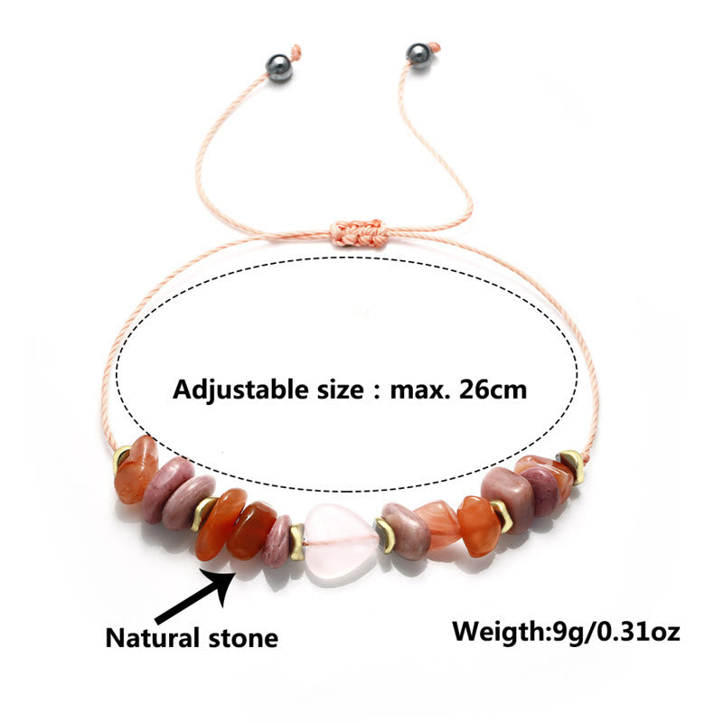 Pulsera de relaciones con Buddha Stones " Pensando en ti", cuarzo rosa, rodonita y cornalina