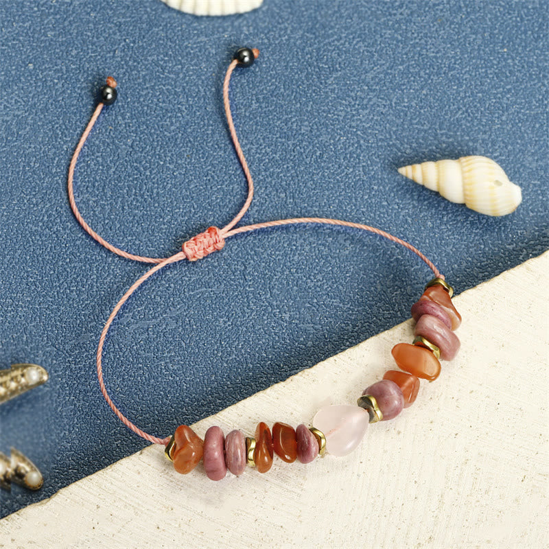 Pulsera de relaciones con Buddha Stones " Pensando en ti", cuarzo rosa, rodonita y cornalina