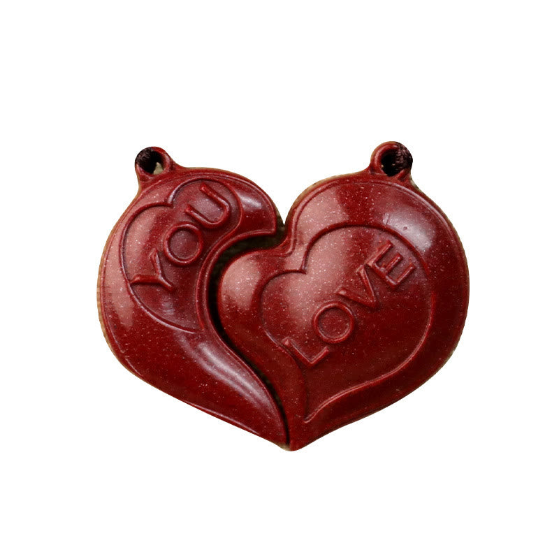 Collar con colgante de pareja de 2 piezas de Buddha Stones con cinabrio natural y corazón de amor con bendición