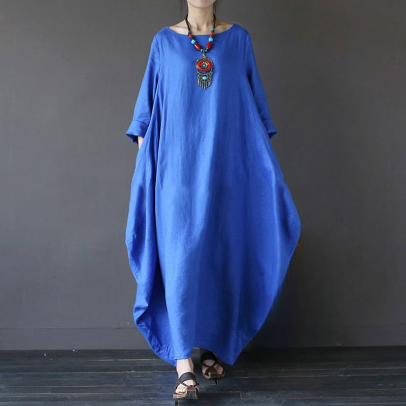 Vestido largo de algodón con mangas tres cuartos y estampado de Buddha Stones para mujer - Azul - US16, UK/AU20, EU48 (5XL) - image 9