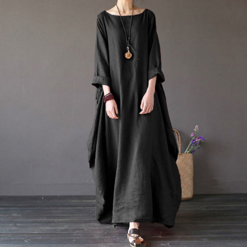 Vestido largo de algodón con mangas tres cuartos y estampado de Buddha Stones para mujer - Negro - US16, UK/AU20, EU48 (5XL) - image 11