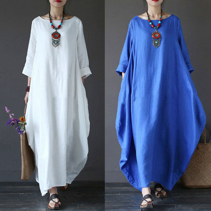Vestido largo de algodón con mangas tres cuartos y estampado de Buddha Stones para mujer - image 10