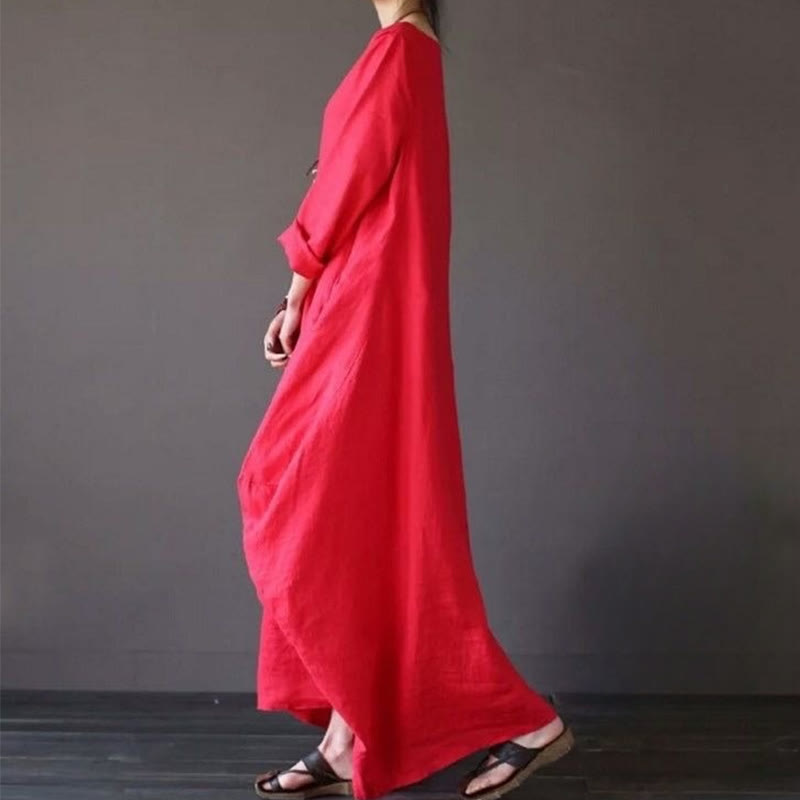 Vestido largo de algodón con mangas tres cuartos y estampado de Buddha Stones para mujer - image 6