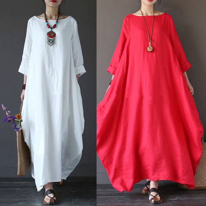 Vestido largo de algodón con mangas tres cuartos y estampado de Buddha Stones para mujer - image 5