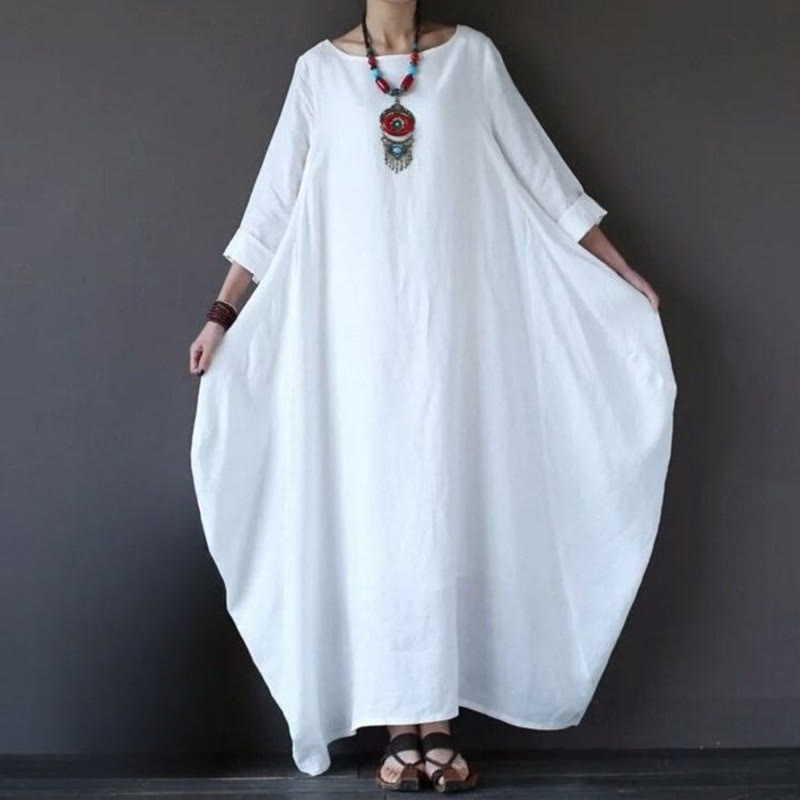 Vestido largo de algodón con mangas tres cuartos y estampado de Buddha Stones para mujer - image 3
