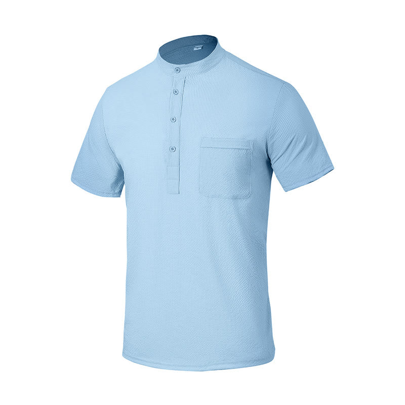 Camisa de manga corta para hombre con diseño de Buddha Stones , color liso, a cuadros, con botones y medio cuello - image 1