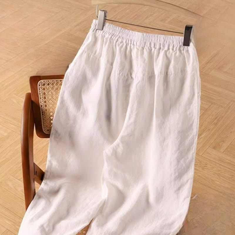 Pantalones harén de lino y algodón de cintura alta para mujer, informales, lisos y con bolsillos, de Buddha Stones - image 11