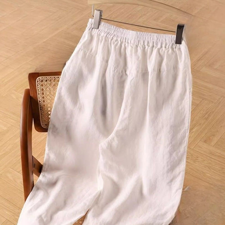 Pantalones harén de lino y algodón de cintura alta para mujer, informales, lisos y con bolsillos, de Buddha Stones - image 11