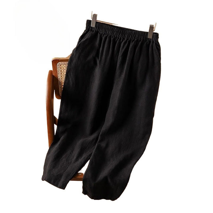 Pantalones harén de lino y algodón de cintura alta para mujer, informales, lisos y con bolsillos, de Buddha Stones - image 4