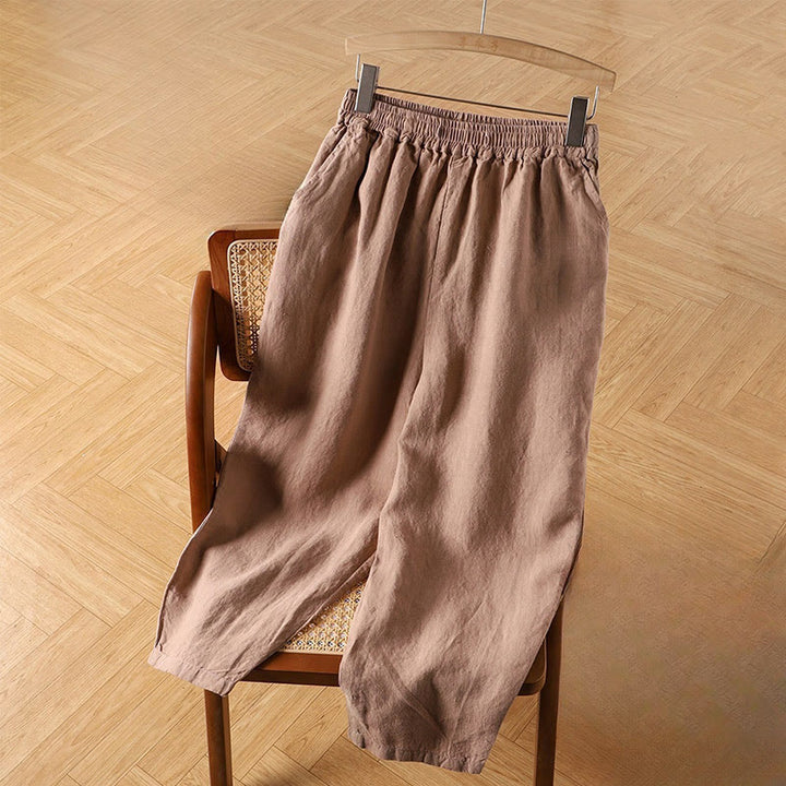 Pantalones harén de lino y algodón de cintura alta para mujer, informales, lisos y con bolsillos, de Buddha Stones - Broncearse - US14, UK/AU18, EU46 (4XL) - image 5