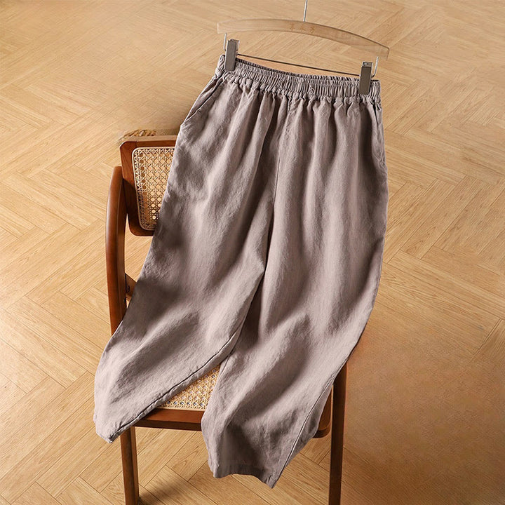 Pantalones harén de lino y algodón de cintura alta para mujer, informales, lisos y con bolsillos, de Buddha Stones - Marrón rosado - US14, UK/AU18, EU46 (4XL) - image 7