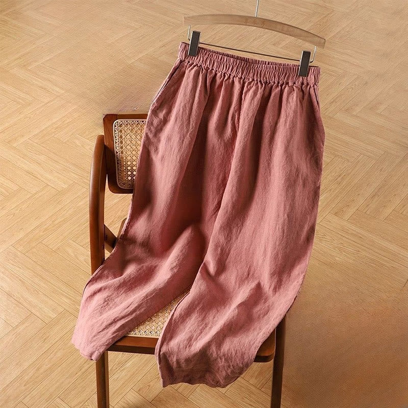 Pantalones harén de lino y algodón de cintura alta para mujer, informales, lisos y con bolsillos, de Buddha Stones - Rojo violeta pálido - US14, UK/AU18, EU46 (4XL) - image 1