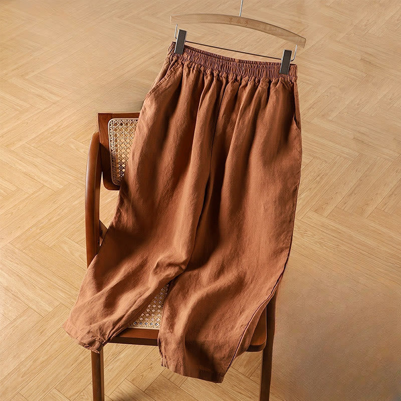 Pantalones harén de lino y algodón de cintura alta para mujer, informales, lisos y con bolsillos, de Buddha Stones - Chocolate - US14, UK/AU18, EU46 (4XL) - image 0