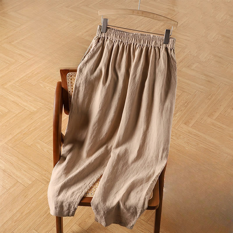 Pantalones harén de lino y algodón de cintura alta para mujer, informales, lisos y con bolsillos, de Buddha Stones - Sopa de mariscos - US14, UK/AU18, EU46 (4XL) - image 8