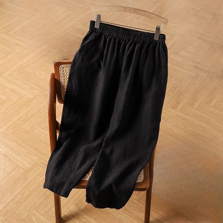 Pantalones harén de lino y algodón de cintura alta para mujer, informales, lisos y con bolsillos, de Buddha Stones - Negro - US14, UK/AU18, EU46 (4XL) - image 3