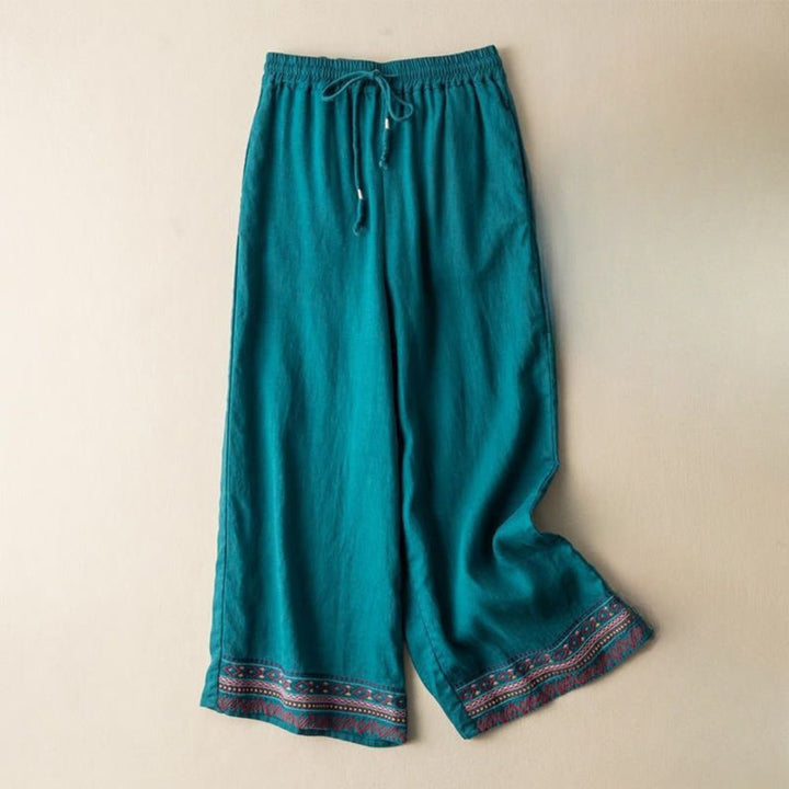 Pantalones anchos de lino y algodón con cordón ajustable, diseño bohemio, bordado con Buddha Stones, para mujer, con bolsillos - Verde mar claro - US8-10, UK/AU12-14, EU40-42 (XL) - image 5