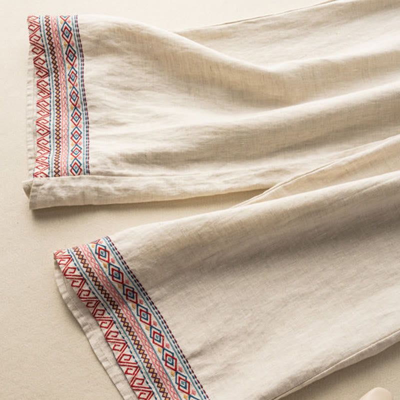 Pantalones anchos de lino y algodón con cordón ajustable, diseño bohemio, bordado con Buddha Stones, para mujer, con bolsillos - image 4