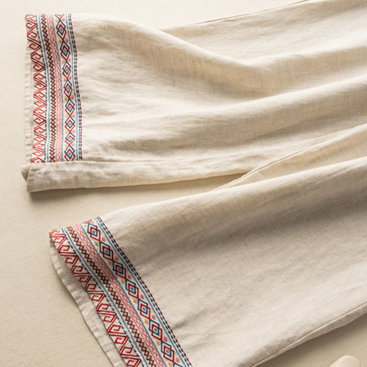 Pantalones anchos de lino y algodón con cordón ajustable, diseño bohemio, bordado con Buddha Stones, para mujer, con bolsillos - image 4