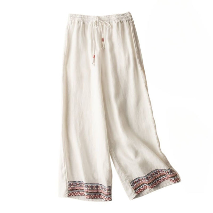Pantalones anchos de lino y algodón con cordón ajustable, diseño bohemio, bordado con Buddha Stones, para mujer, con bolsillos - image 16