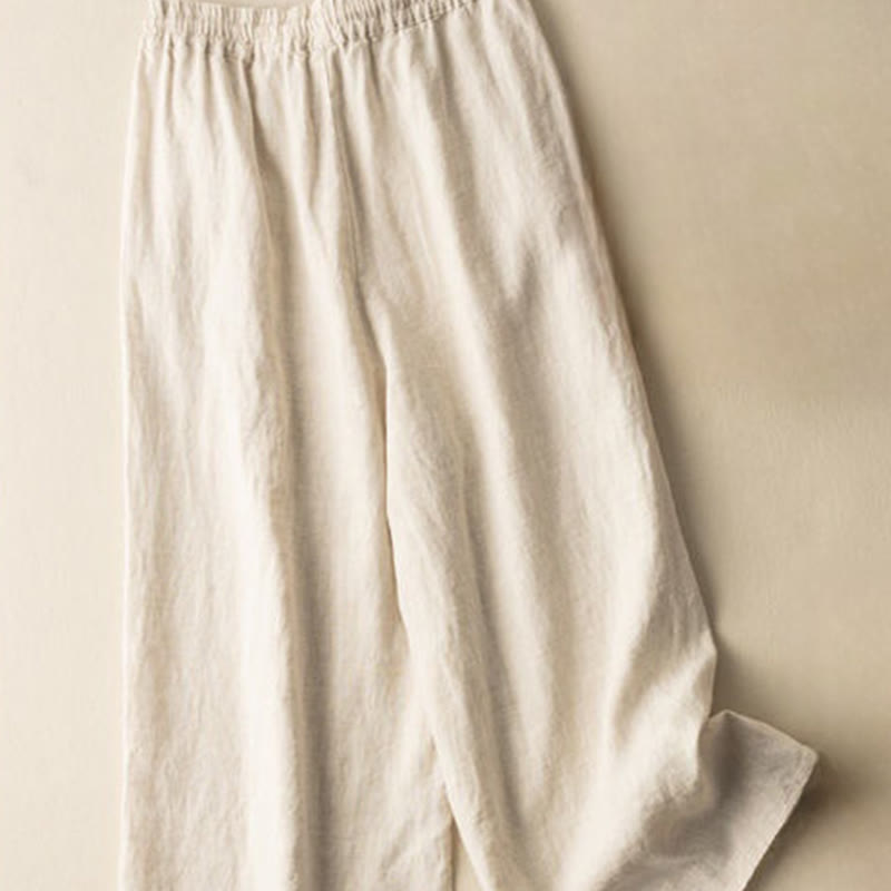 Pantalones de mujer de pierna ancha con cordón ajustable y bolsillos, con bordado informal de Buddha Stones y estilo bohemio. - image 1