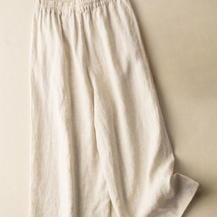 Pantalones anchos de lino y algodón con cordón ajustable, diseño bohemio, bordado con Buddha Stones, para mujer, con bolsillos - image 1