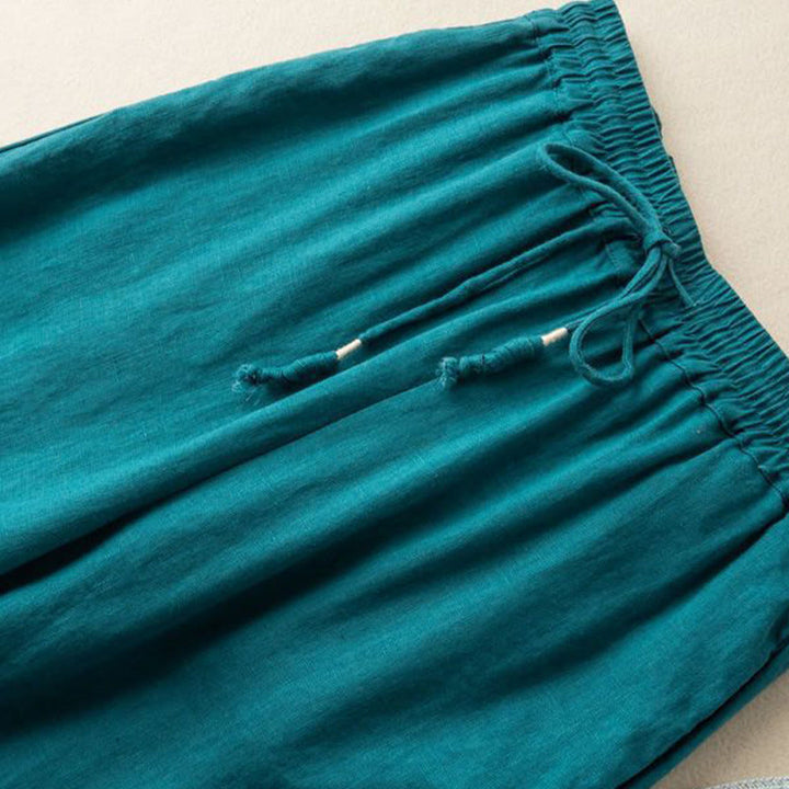 Pantalones anchos de lino y algodón con cordón ajustable, diseño bohemio, bordado con Buddha Stones, para mujer, con bolsillos - image 6