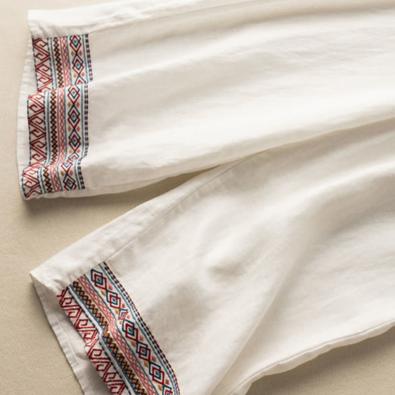 Pantalones anchos de lino y algodón con cordón ajustable, diseño bohemio, bordado con Buddha Stones, para mujer, con bolsillos - image 14