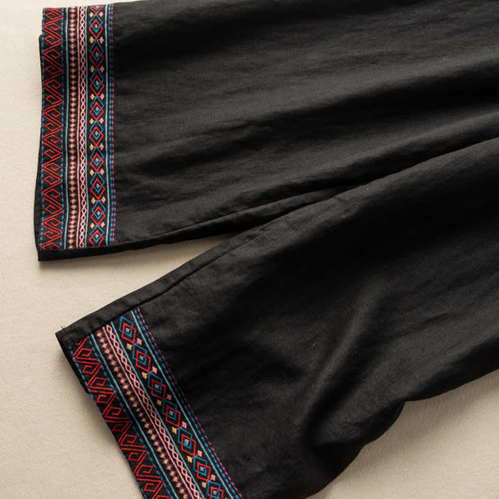 Pantalones anchos de lino y algodón con cordón ajustable, diseño bohemio, bordado con Buddha Stones, para mujer, con bolsillos - image 10