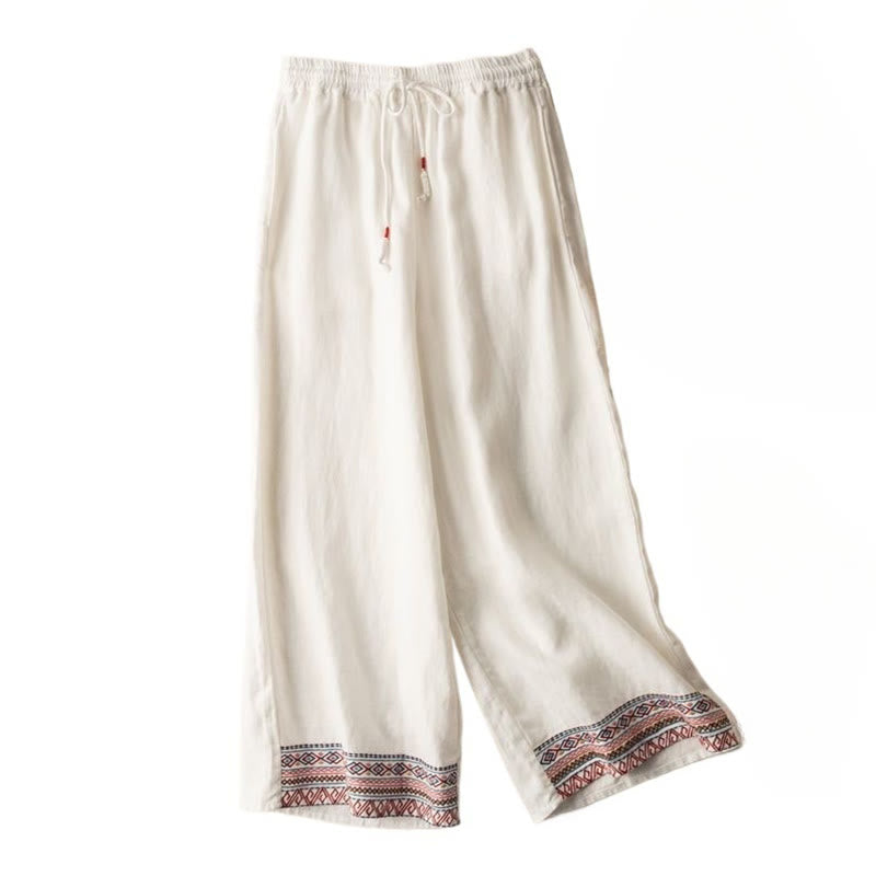 Pantalones anchos de lino y algodón con cordón ajustable, diseño bohemio, bordado con Buddha Stones, para mujer, con bolsillos - image 16