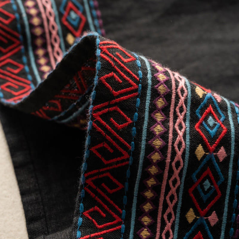 Pantalones anchos de lino y algodón con cordón ajustable, diseño bohemio, bordado con Buddha Stones, para mujer, con bolsillos - image 11