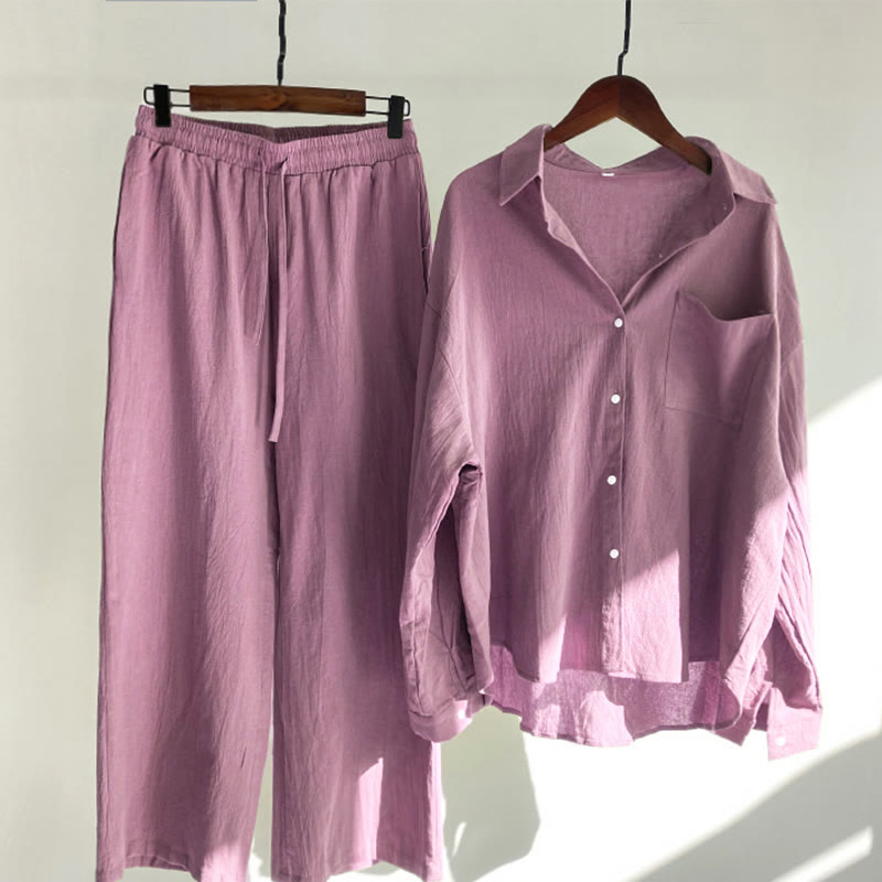 Conjunto de 2 piezas de camisa de manga larga con bolsillos y pantalones con cordón para meditación, de algodón y lino, con Buddha Stones , para mujer - Violeta pálido rojo - US20，UK/AU24，EU52 (5XL) - image 13